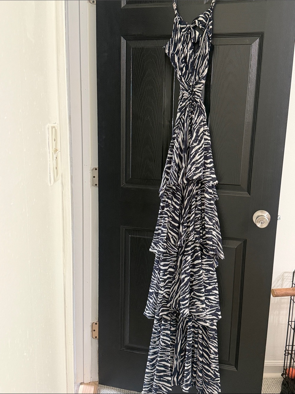 Fashion Nova Navy and White Tiered Ruffle Maxi Dress